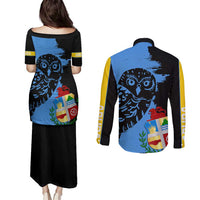 Aruba's Mascot Couples Matching Puletasi and Long Sleeve Button Shirt Blended with National Flag Details – Symbolic Design