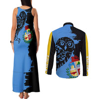 Aruba's Mascot Couples Matching Tank Maxi Dress and Long Sleeve Button Shirt Blended with National Flag Details – Symbolic Design