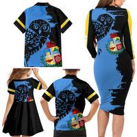 Aruba's Mascot Family Matching Long Sleeve Bodycon Dress and Hawaiian Shirt Blended with National Flag Details – Symbolic Design