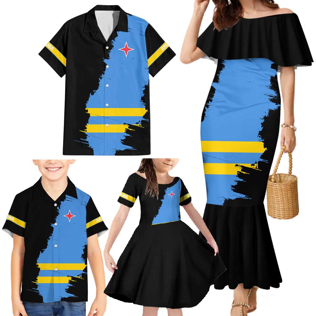 Aruba's Mascot Family Matching Mermaid Dress and Hawaiian Shirt Blended with National Flag Details – Symbolic Design