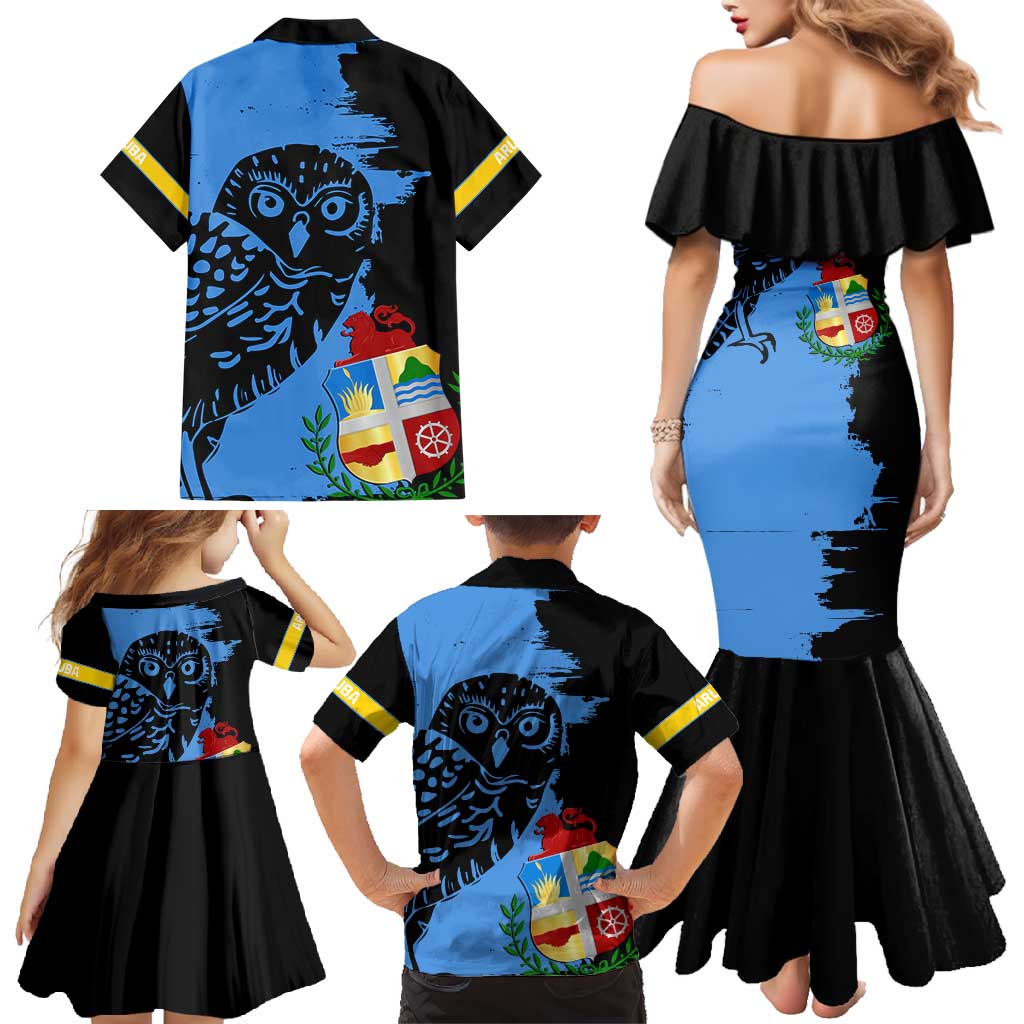 Aruba's Mascot Family Matching Mermaid Dress and Hawaiian Shirt Blended with National Flag Details – Symbolic Design