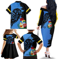 Aruba's Mascot Family Matching Off The Shoulder Long Sleeve Dress and Hawaiian Shirt Blended with National Flag Details – Symbolic Design