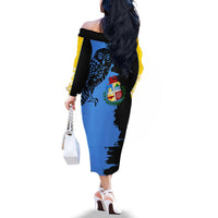 Aruba's Mascot Family Matching Off The Shoulder Long Sleeve Dress and Hawaiian Shirt Blended with National Flag Details – Symbolic Design