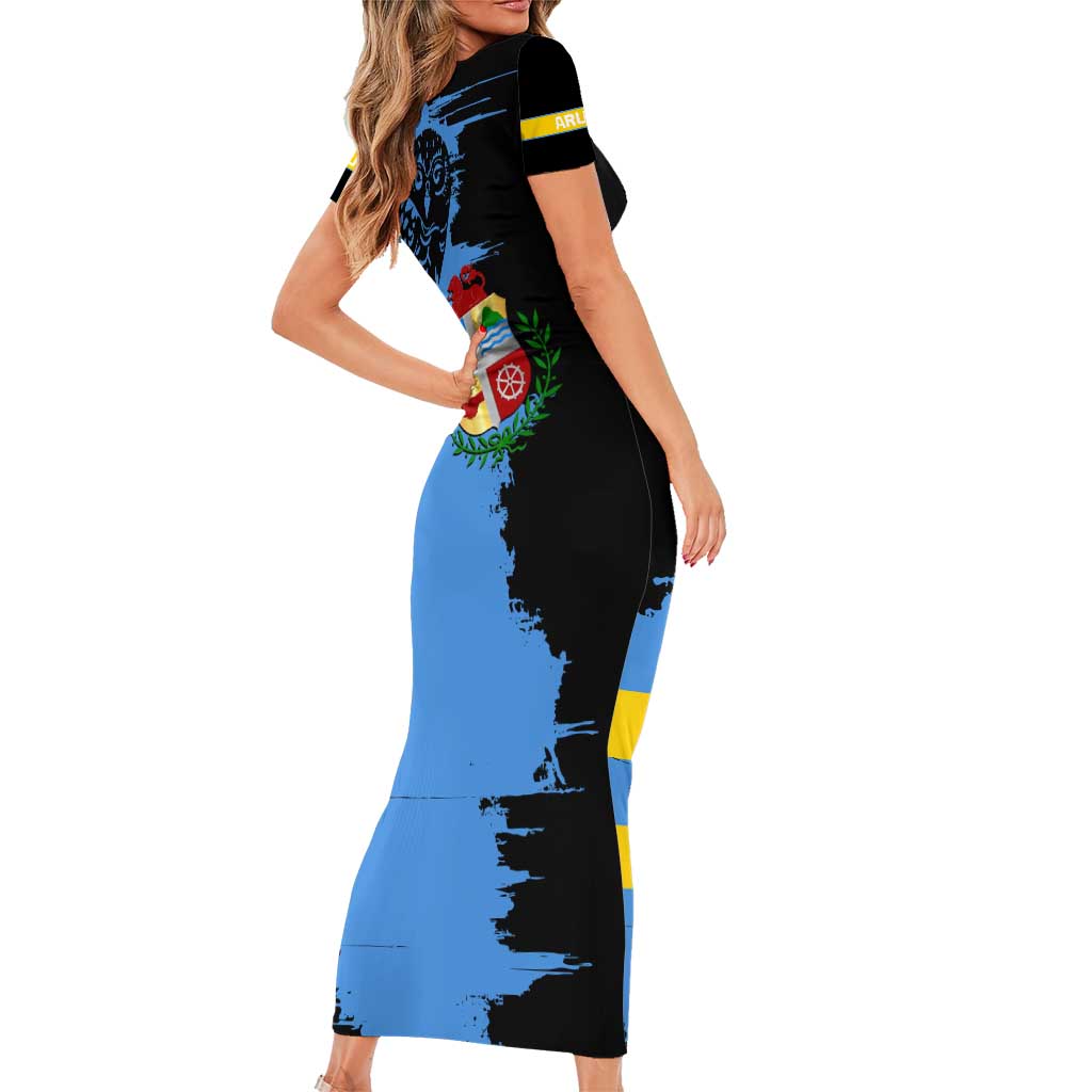 Aruba's Mascot Family Matching Short Sleeve Bodycon Dress and Hawaiian Shirt Blended with National Flag Details – Symbolic Design
