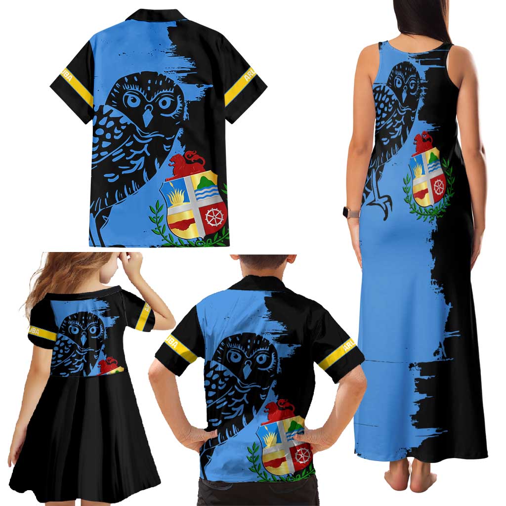 Aruba's Mascot Family Matching Tank Maxi Dress and Hawaiian Shirt Blended with National Flag Details – Symbolic Design
