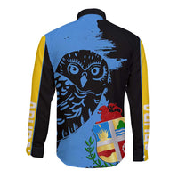 Aruba's Mascot Long Sleeve Button Shirt Blended with National Flag Details – Symbolic Design