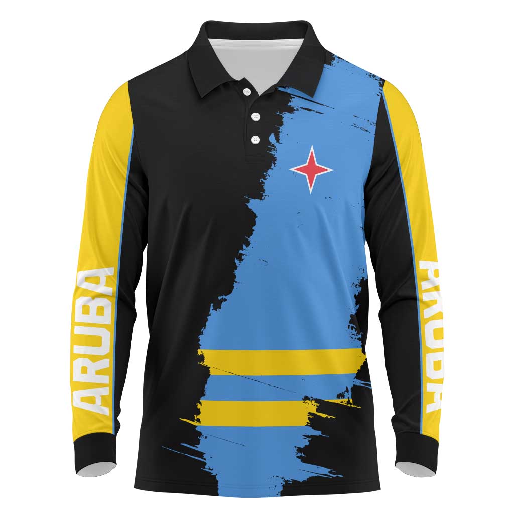 Aruba's Mascot Long Sleeve Polo Shirt Blended with National Flag Details – Symbolic Design