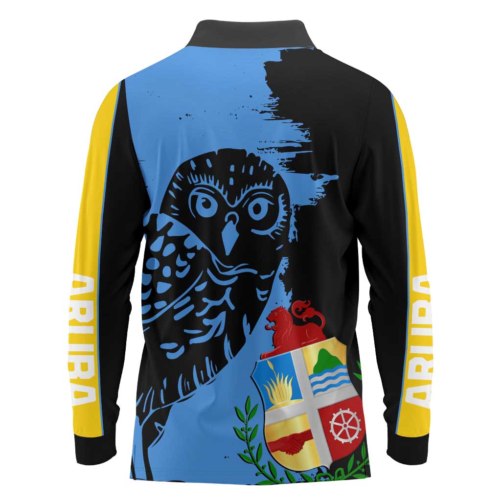 Aruba's Mascot Long Sleeve Polo Shirt Blended with National Flag Details – Symbolic Design