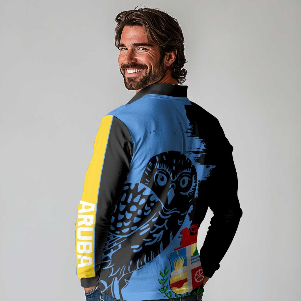 Aruba's Mascot Long Sleeve Polo Shirt Blended with National Flag Details – Symbolic Design