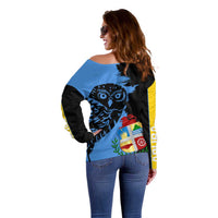 Aruba's Mascot Off Shoulder Sweater Blended with National Flag Details – Symbolic Design