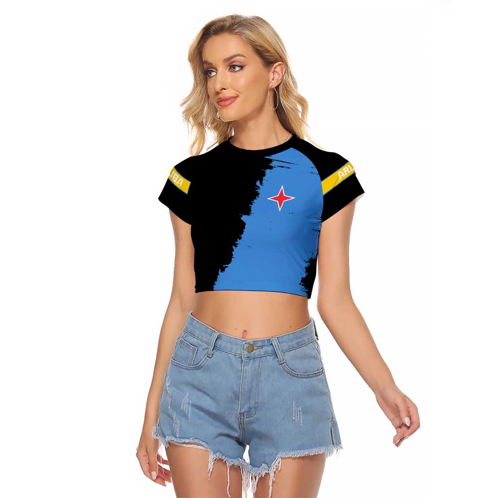 Aruba's Mascot Raglan Cropped T Shirt Blended with National Flag Details – Symbolic Design