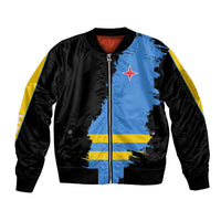 Aruba's Mascot Sleeve Zip Bomber Jacket Blended with National Flag Details – Symbolic Design