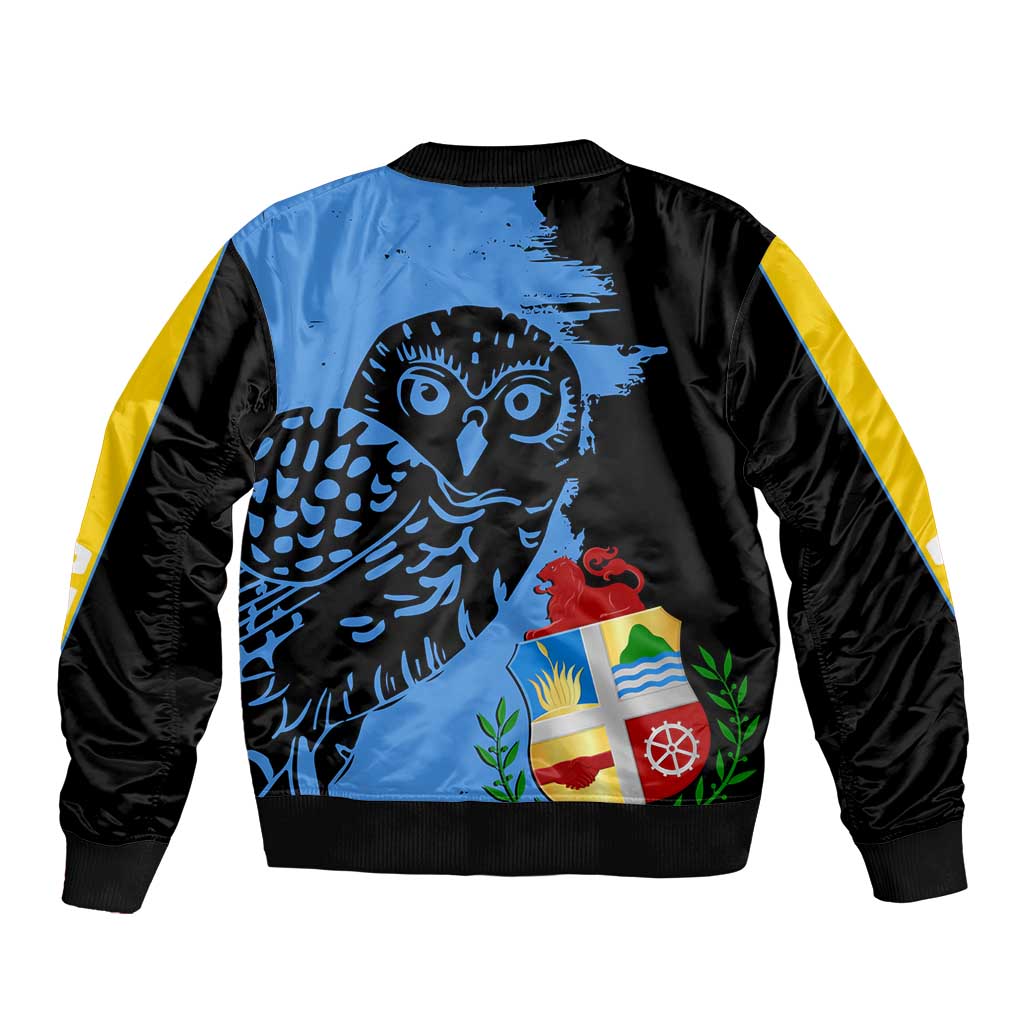 Aruba's Mascot Sleeve Zip Bomber Jacket Blended with National Flag Details – Symbolic Design