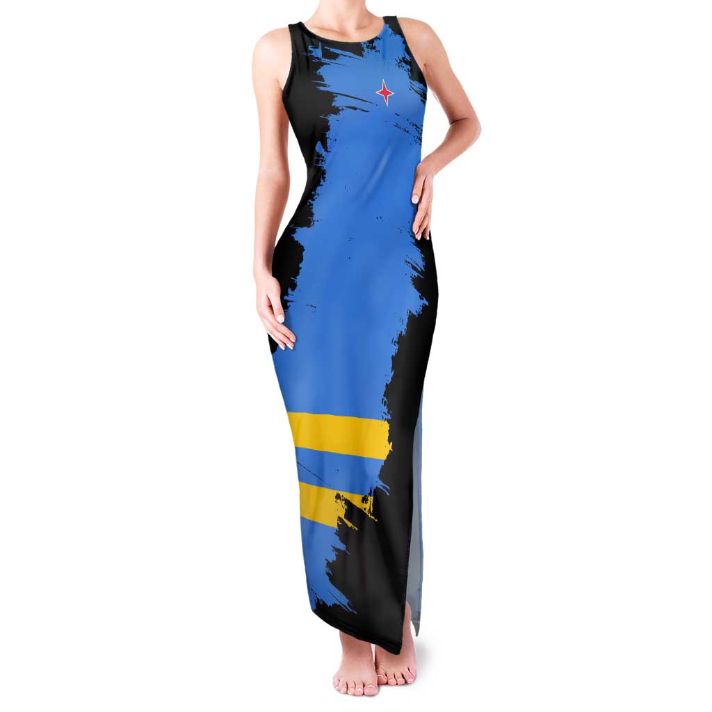 Aruba's Mascot Tank Maxi Dress Blended with National Flag Details – Symbolic Design