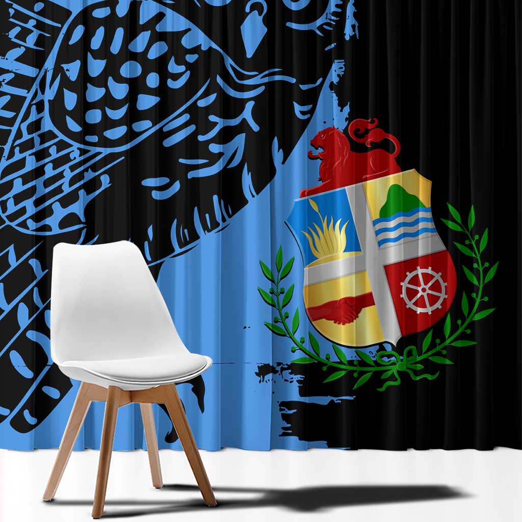Aruba's Mascot Window Curtain Blended with National Flag Details – Symbolic Design