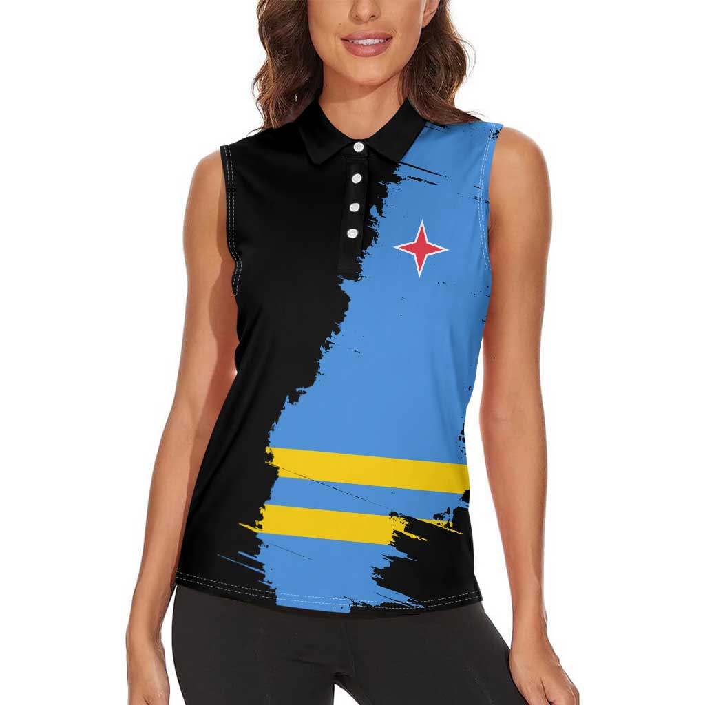 Aruba's Mascot Women Sleeveless Polo Shirt Blended with National Flag Details – Symbolic Design