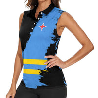 Aruba's Mascot Women Sleeveless Polo Shirt Blended with National Flag Details – Symbolic Design