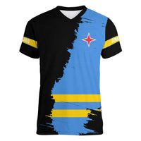 Aruba's Mascot Women V-Neck T-Shirt Blended with National Flag Details – Symbolic Design