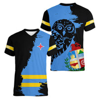 Aruba's Mascot Women V-Neck T-Shirt Blended with National Flag Details – Symbolic Design