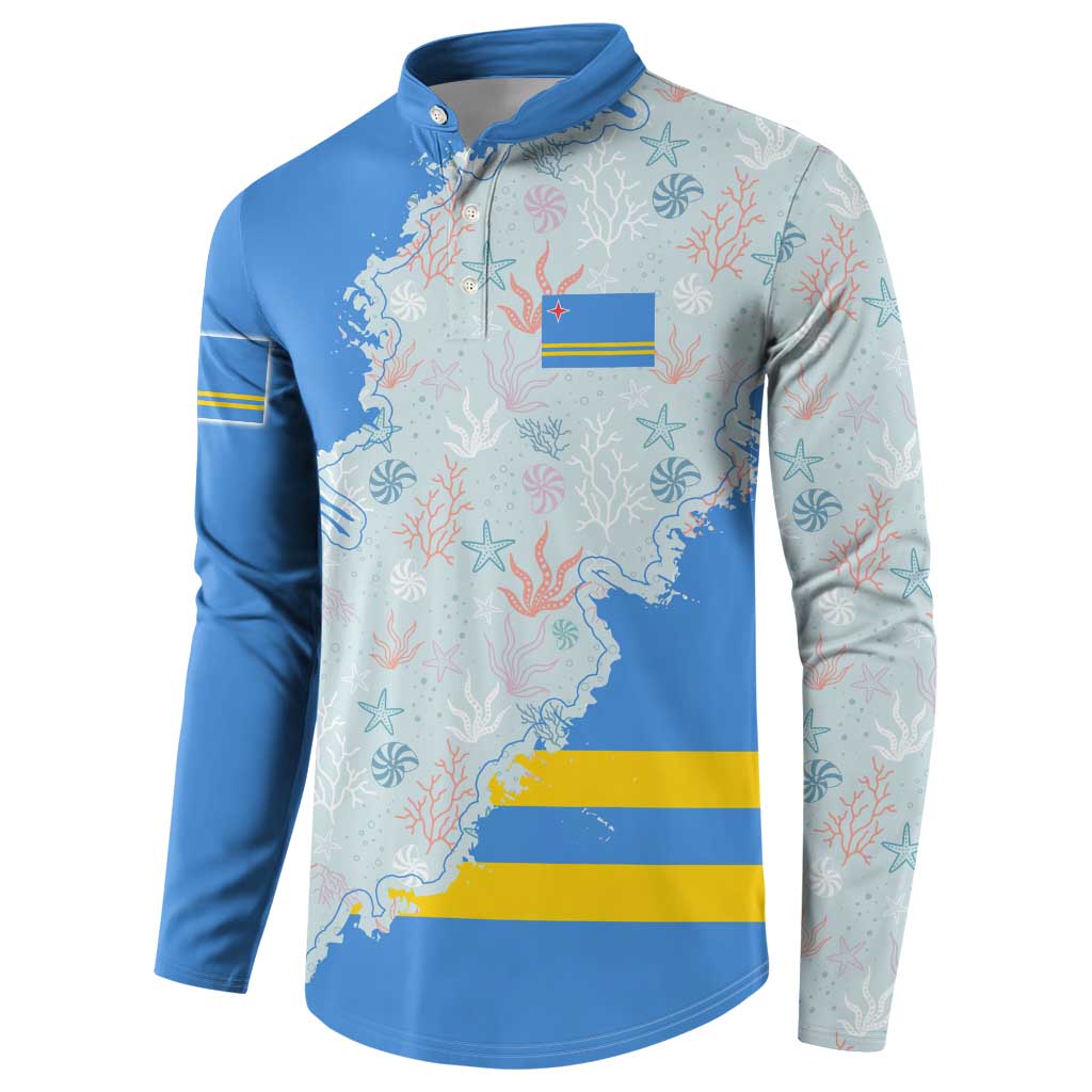 Aruba Button Sweatshirt with Marine Patterns – Ocean-Inspired Design