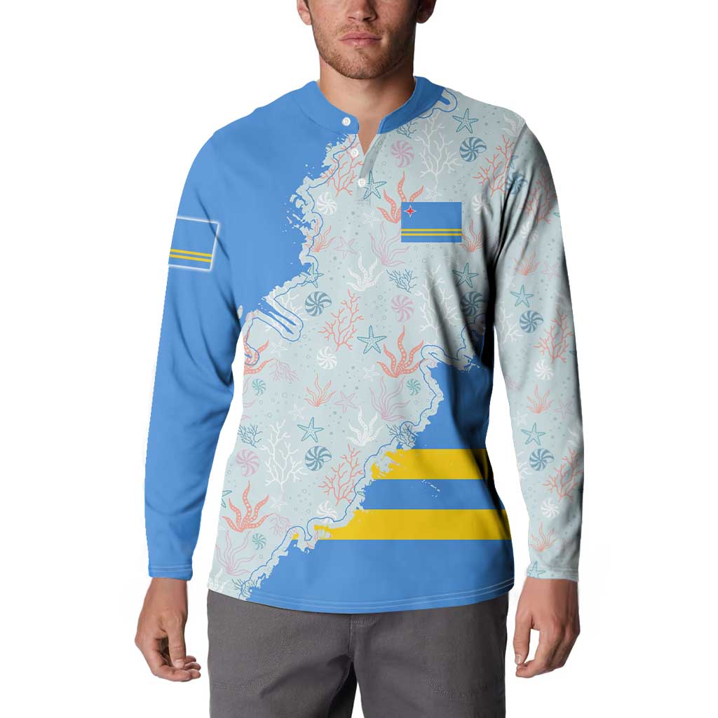 Aruba Button Sweatshirt with Marine Patterns – Ocean-Inspired Design