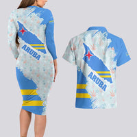 Aruba Couples Matching Long Sleeve Bodycon Dress and Hawaiian Shirt with Marine Patterns – Ocean-Inspired Design