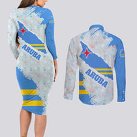 Aruba Couples Matching Long Sleeve Bodycon Dress and Long Sleeve Button Shirt with Marine Patterns – Ocean-Inspired Design