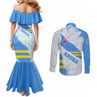 Aruba Couples Matching Mermaid Dress and Long Sleeve Button Shirt with Marine Patterns – Ocean-Inspired Design