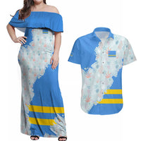 Aruba Couples Matching Off Shoulder Maxi Dress and Hawaiian Shirt with Marine Patterns – Ocean-Inspired Design