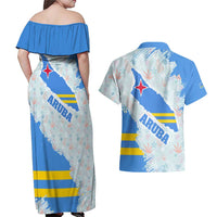 Aruba Couples Matching Off Shoulder Maxi Dress and Hawaiian Shirt with Marine Patterns – Ocean-Inspired Design