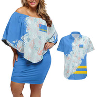Aruba Couples Matching Off Shoulder Short Dress and Hawaiian Shirt with Marine Patterns – Ocean-Inspired Design