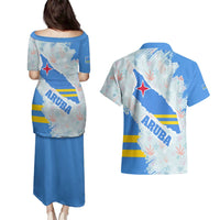 Aruba Couples Matching Puletasi and Hawaiian Shirt with Marine Patterns – Ocean-Inspired Design