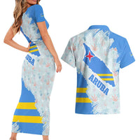 Aruba Couples Matching Short Sleeve Bodycon Dress and Hawaiian Shirt with Marine Patterns – Ocean-Inspired Design