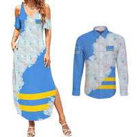 Aruba Couples Matching Summer Maxi Dress and Long Sleeve Button Shirt with Marine Patterns – Ocean-Inspired Design