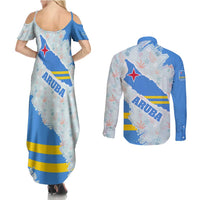 Aruba Couples Matching Summer Maxi Dress and Long Sleeve Button Shirt with Marine Patterns – Ocean-Inspired Design