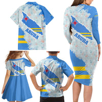 Aruba Family Matching Long Sleeve Bodycon Dress and Hawaiian Shirt with Marine Patterns – Ocean-Inspired Design