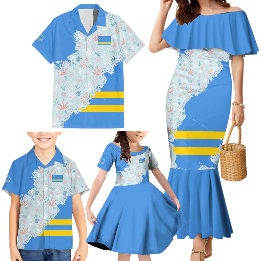 Aruba Family Matching Mermaid Dress and Hawaiian Shirt with Marine Patterns – Ocean-Inspired Design