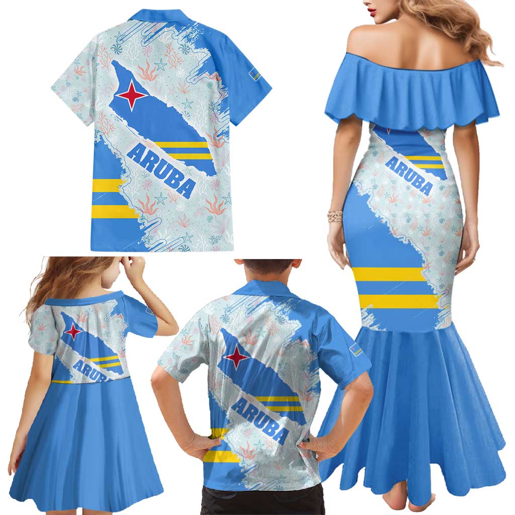 Aruba Family Matching Mermaid Dress and Hawaiian Shirt with Marine Patterns – Ocean-Inspired Design
