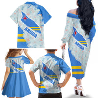 Aruba Family Matching Off The Shoulder Long Sleeve Dress and Hawaiian Shirt with Marine Patterns – Ocean-Inspired Design