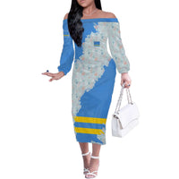 Aruba Family Matching Off The Shoulder Long Sleeve Dress and Hawaiian Shirt with Marine Patterns – Ocean-Inspired Design
