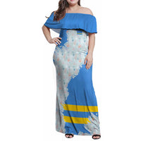 Aruba Family Matching Off Shoulder Maxi Dress and Hawaiian Shirt with Marine Patterns – Ocean-Inspired Design