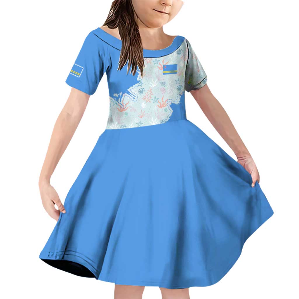 Aruba Family Matching Off Shoulder Short Dress and Hawaiian Shirt with Marine Patterns – Ocean-Inspired Design