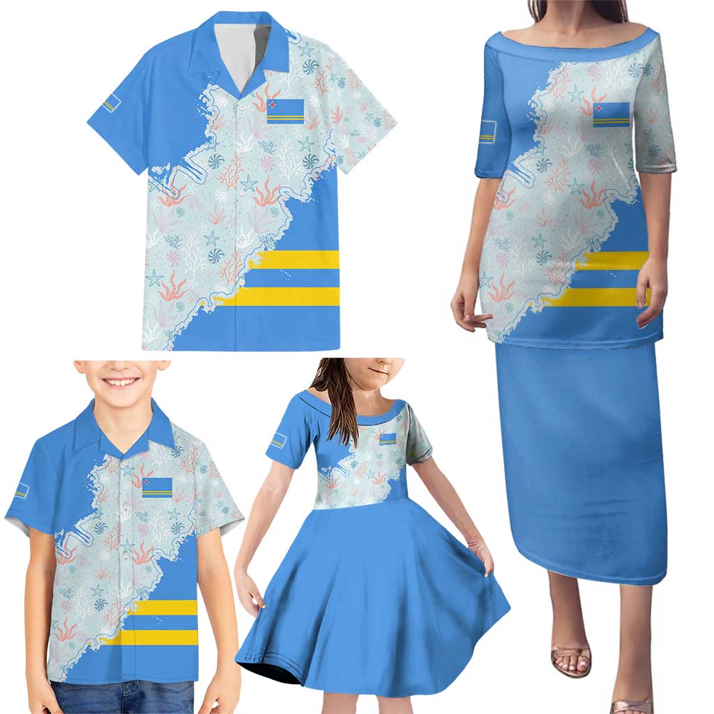 Aruba Family Matching Puletasi and Hawaiian Shirt with Marine Patterns – Ocean-Inspired Design