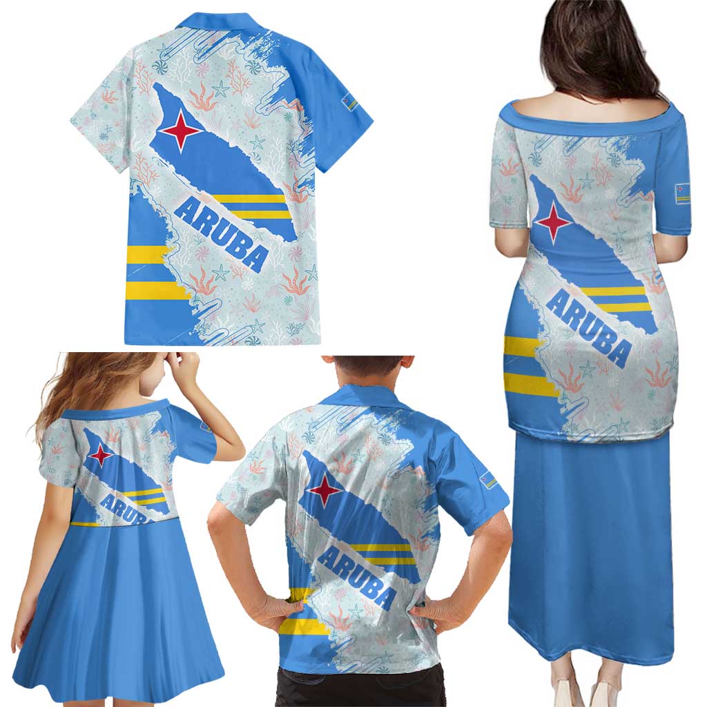 Aruba Family Matching Puletasi and Hawaiian Shirt with Marine Patterns – Ocean-Inspired Design