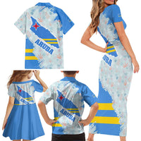 Aruba Family Matching Short Sleeve Bodycon Dress and Hawaiian Shirt with Marine Patterns – Ocean-Inspired Design