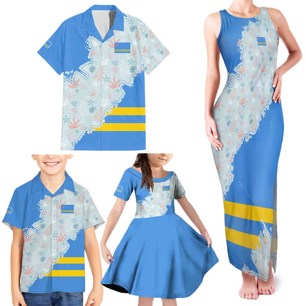 Aruba Family Matching Tank Maxi Dress and Hawaiian Shirt with Marine Patterns – Ocean-Inspired Design