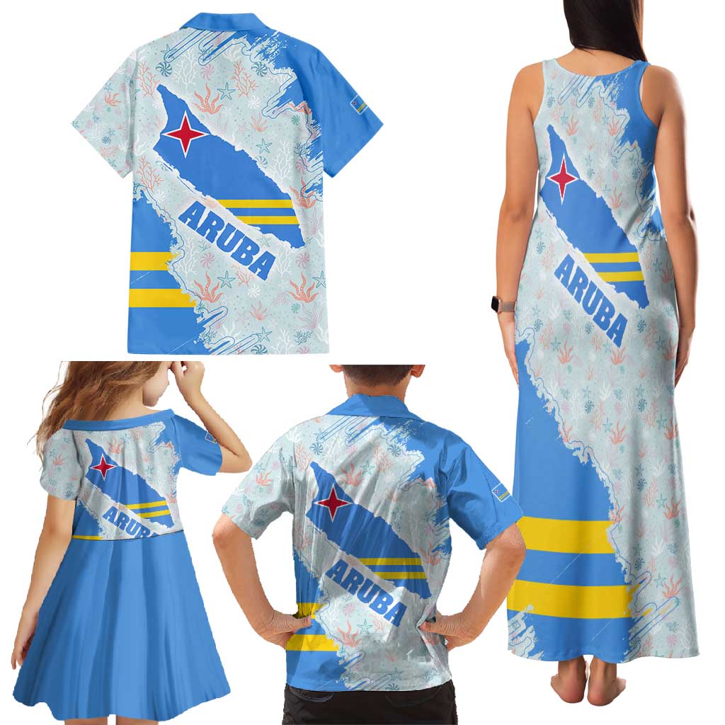 Aruba Family Matching Tank Maxi Dress and Hawaiian Shirt with Marine Patterns – Ocean-Inspired Design