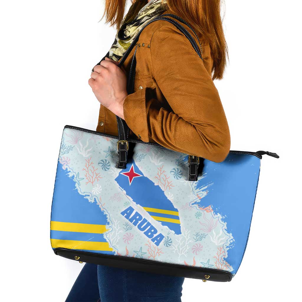 Aruba Leather Tote Bag with Marine Patterns – Ocean-Inspired Design