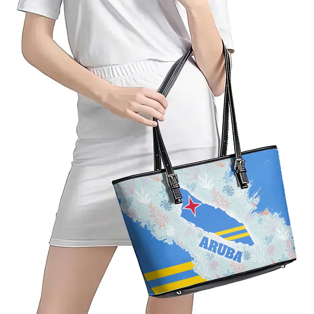 Aruba Leather Tote Bag with Marine Patterns – Ocean-Inspired Design