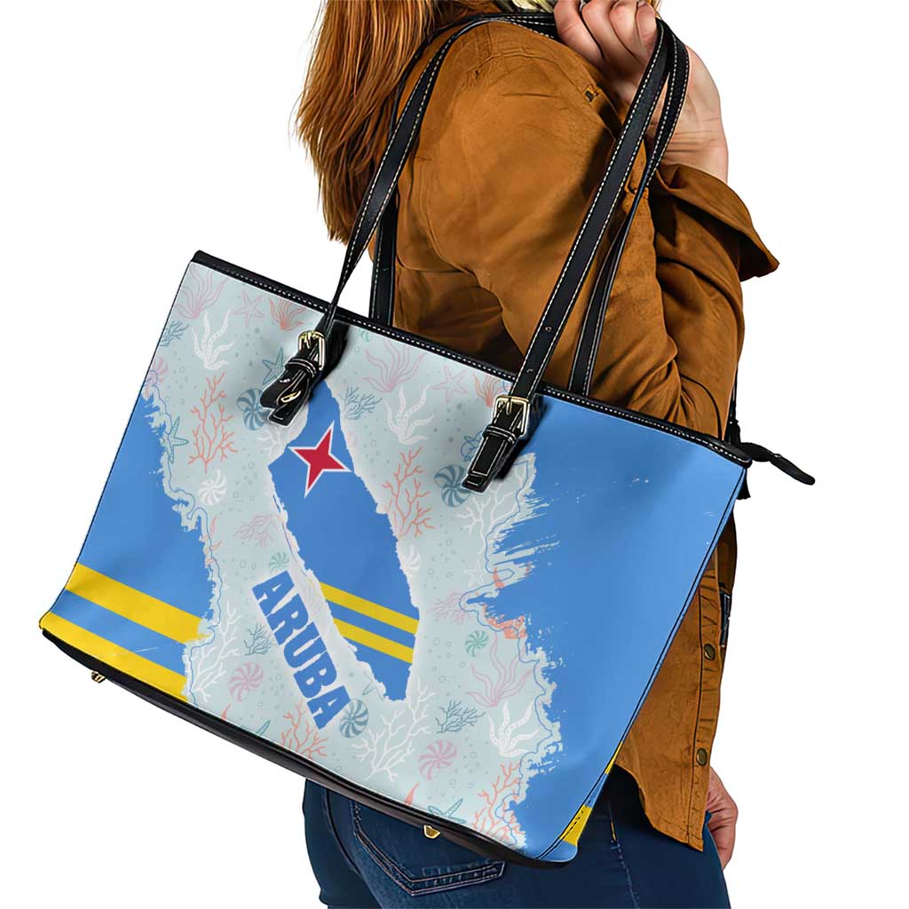 Aruba Leather Tote Bag with Marine Patterns – Ocean-Inspired Design